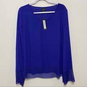 New! Worthington Semi Sheer Punched Cutout Raw Hem Blouse